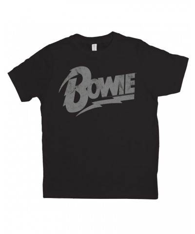 David Bowie Kids T-Shirt | Vintage Bowie Silver Logo Distressed Kids Shirt $8.95 Kids