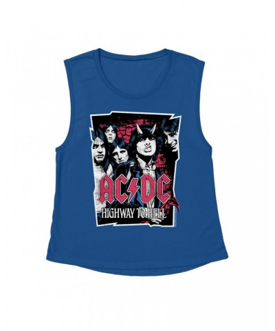 AC/DC Ladies' Muscle Tank Top | Highway To Hell Pink Design Distressed Shirt $9.89 Shirts