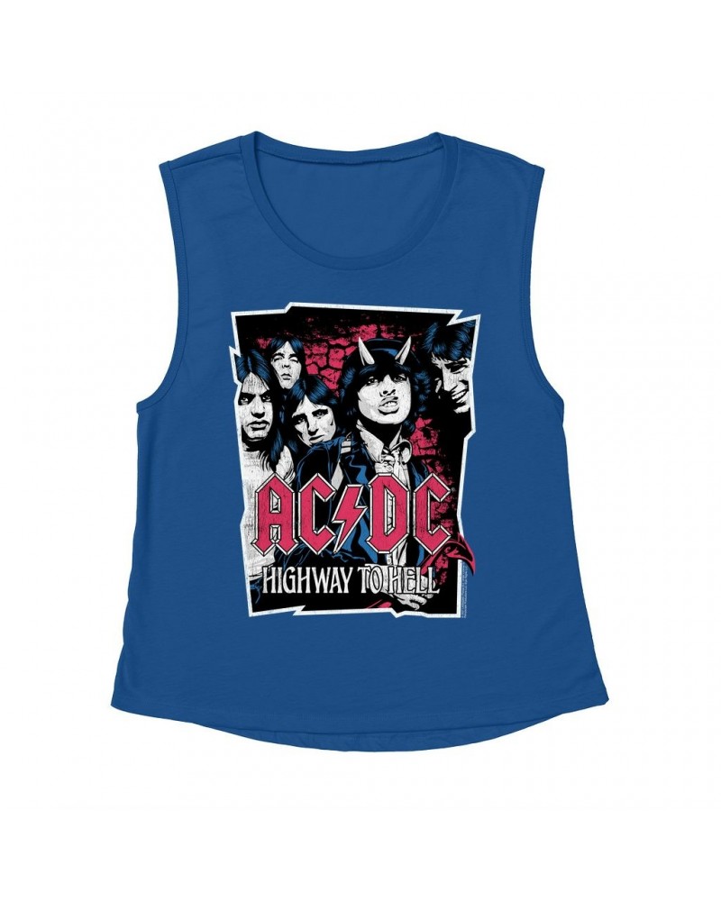 AC/DC Ladies' Muscle Tank Top | Highway To Hell Pink Design Distressed Shirt $9.89 Shirts