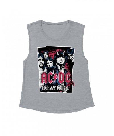 AC/DC Ladies' Muscle Tank Top | Highway To Hell Pink Design Distressed Shirt $9.89 Shirts