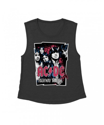 AC/DC Ladies' Muscle Tank Top | Highway To Hell Pink Design Distressed Shirt $9.89 Shirts