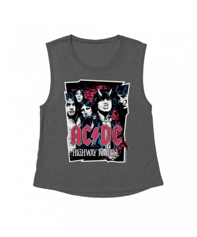 AC/DC Ladies' Muscle Tank Top | Highway To Hell Pink Design Distressed Shirt $9.89 Shirts