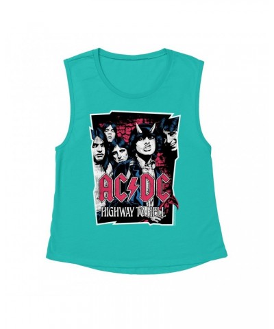 AC/DC Ladies' Muscle Tank Top | Highway To Hell Pink Design Distressed Shirt $9.89 Shirts