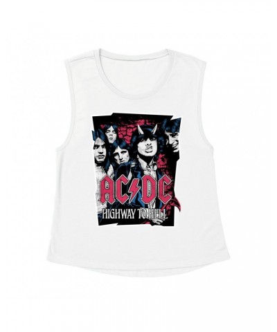 AC/DC Ladies' Muscle Tank Top | Highway To Hell Pink Design Distressed Shirt $9.89 Shirts