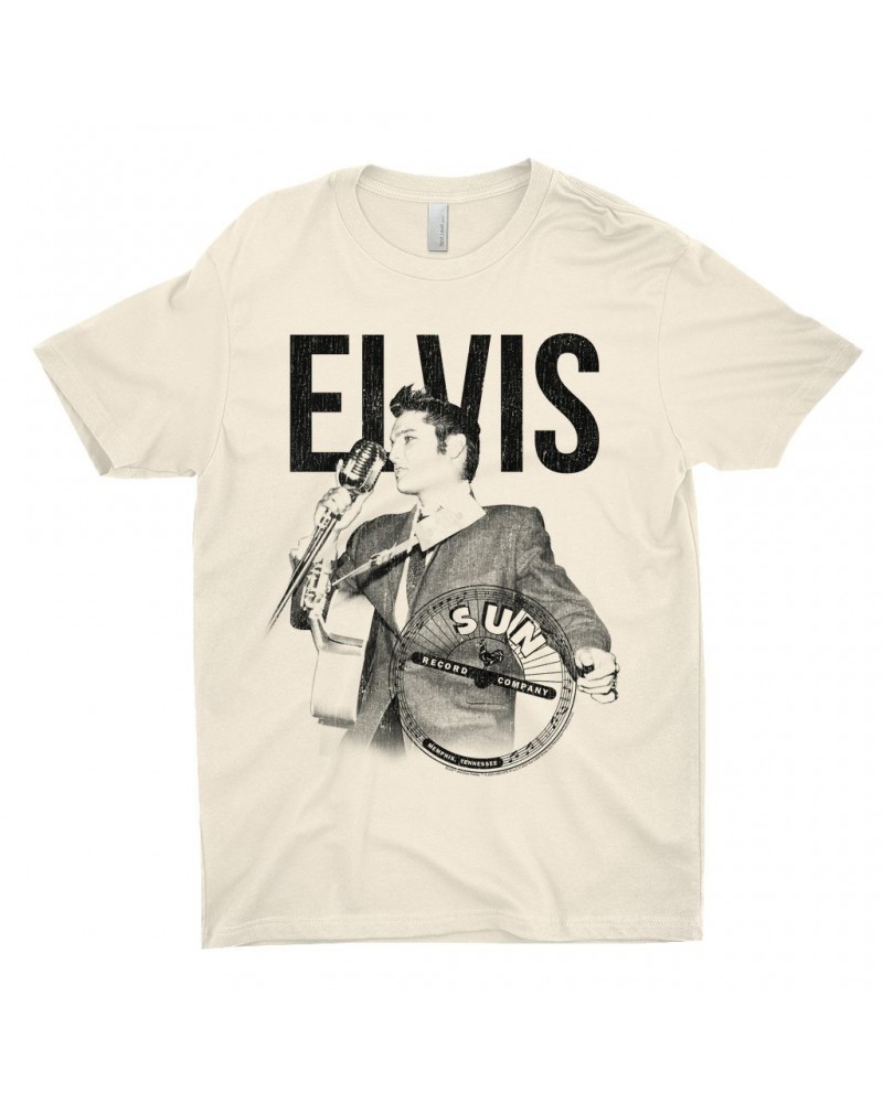 Elvis Presley Sun Records T-Shirt | Solo Live Black Distressed Sun Records Shirt $10.98 Shirts