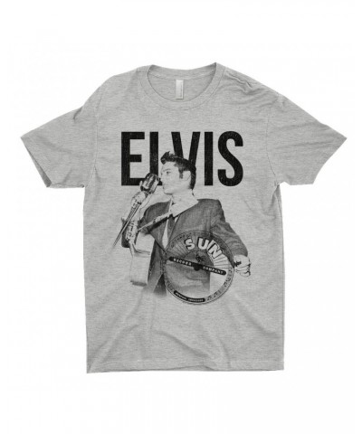 Elvis Presley Sun Records T-Shirt | Solo Live Black Distressed Sun Records Shirt $10.98 Shirts