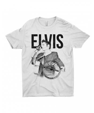 Elvis Presley Sun Records T-Shirt | Solo Live Black Distressed Sun Records Shirt $10.98 Shirts