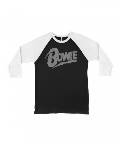 David Bowie 3/4 Sleeve Baseball Tee | Vintage Bowie Silver Logo Distressed Shirt $9.58 Shirts