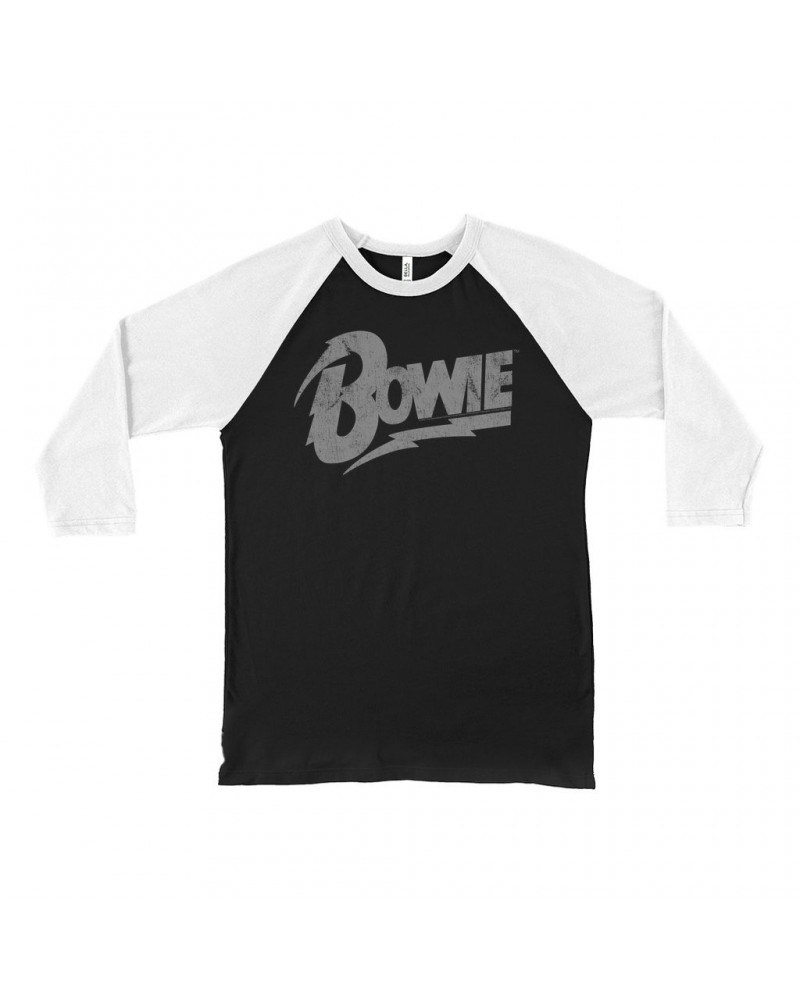 David Bowie 3/4 Sleeve Baseball Tee | Vintage Bowie Silver Logo Distressed Shirt $9.58 Shirts