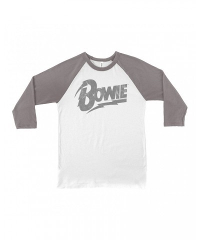 David Bowie 3/4 Sleeve Baseball Tee | Vintage Bowie Silver Logo Distressed Shirt $9.58 Shirts