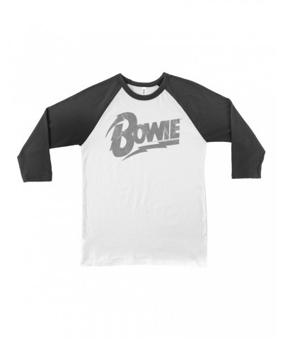 David Bowie 3/4 Sleeve Baseball Tee | Vintage Bowie Silver Logo Distressed Shirt $9.58 Shirts