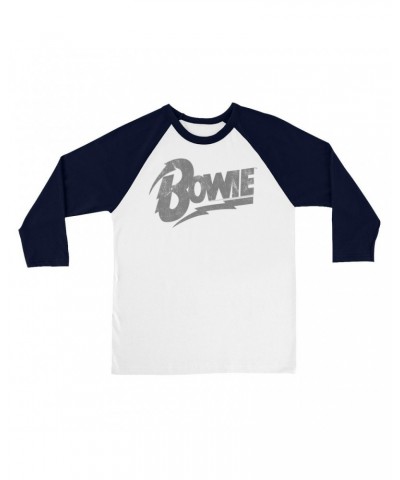 David Bowie 3/4 Sleeve Baseball Tee | Vintage Bowie Silver Logo Distressed Shirt $9.58 Shirts