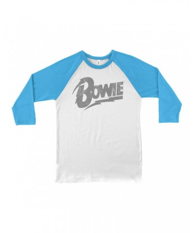 David Bowie 3/4 Sleeve Baseball Tee | Vintage Bowie Silver Logo Distressed Shirt $9.58 Shirts