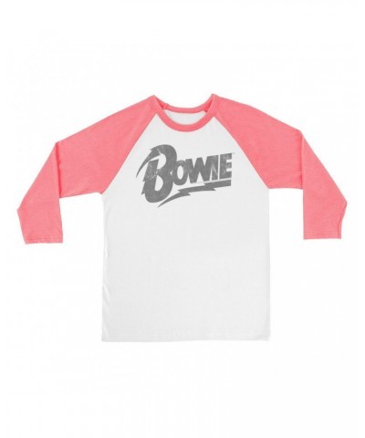 David Bowie 3/4 Sleeve Baseball Tee | Vintage Bowie Silver Logo Distressed Shirt $9.58 Shirts