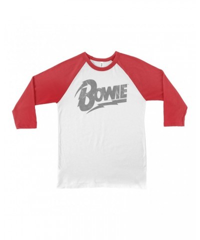 David Bowie 3/4 Sleeve Baseball Tee | Vintage Bowie Silver Logo Distressed Shirt $9.58 Shirts