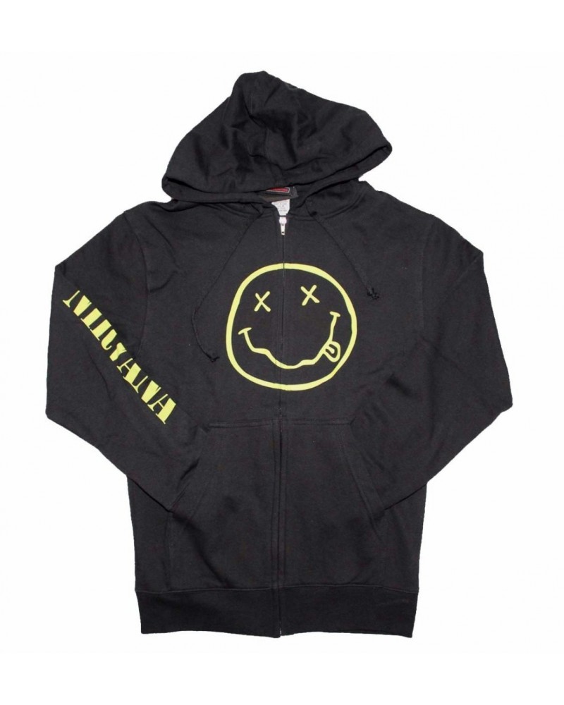 Nirvana Smile Discharge Zip Hoodie Sweatshirt $18.70 Sweatshirts