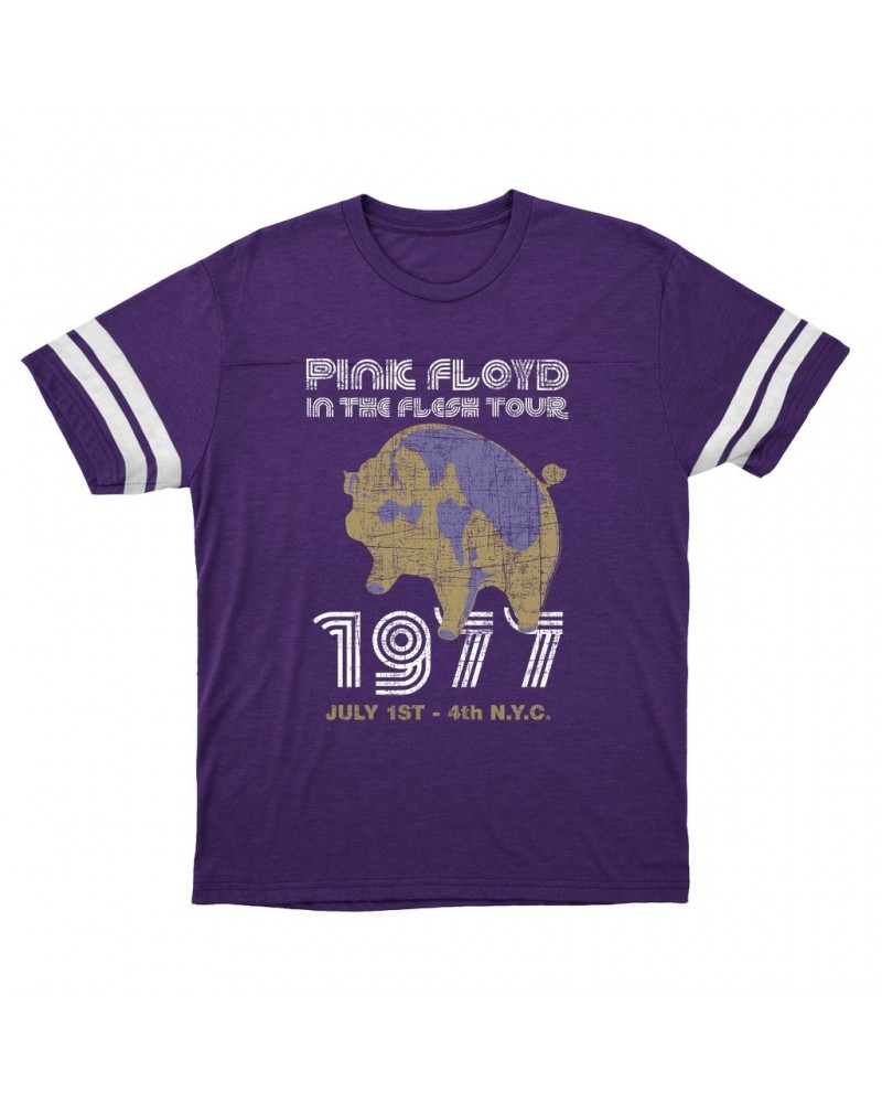 Pink Floyd T-Shirt | In The Flesh 1977 NYC Concert Distressed Football Shirt $12.52 Shirts