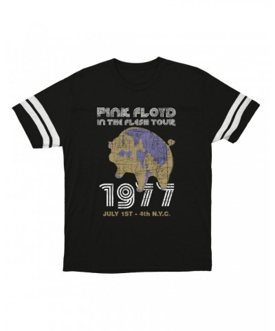 Pink Floyd T-Shirt | In The Flesh 1977 NYC Concert Distressed Football Shirt $12.52 Shirts