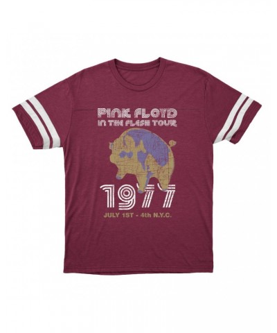 Pink Floyd T-Shirt | In The Flesh 1977 NYC Concert Distressed Football Shirt $12.52 Shirts