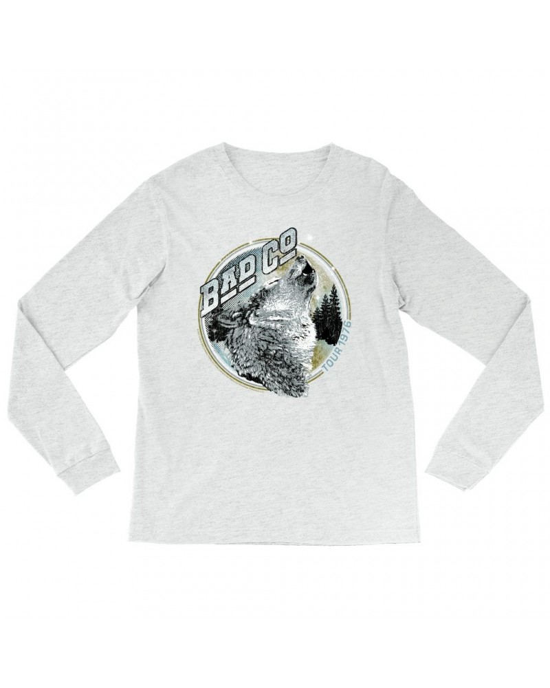 Bad Company Heather Long Sleeve Shirt | Wolf Pack Tour 1976 Distressed Shirt $14.08 Shirts