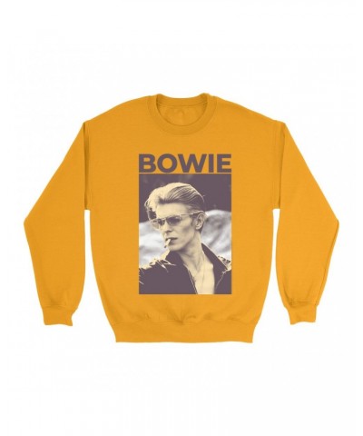 David Bowie Bright Colored Sweatshirt | The Man Who Fell To Earth Sepia Photo Sweatshirt $16.08 Sweatshirts